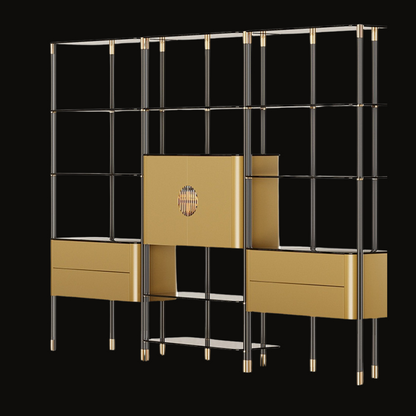 Modern Shelving Unit with Gold Storage Cabinets - Provance Decoration