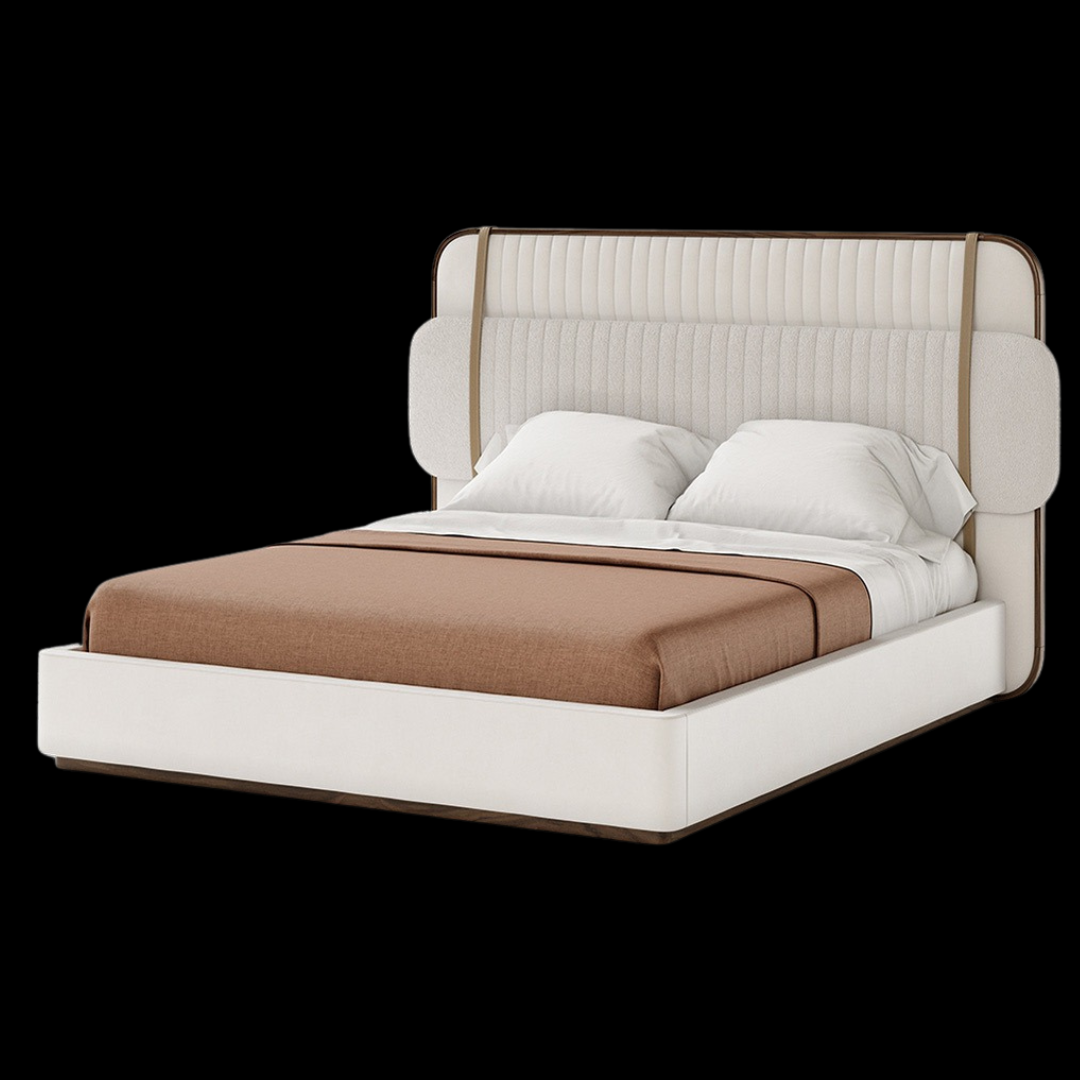 Modern Upholstered Bed with Headboard and Leather Straps | Luxury Bedroom Furniture - Provance Decoration