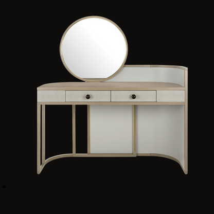 Modern Vanity Table with Circular Mirror and Minimalist Design - Handcrafted Luxury Dressing Table