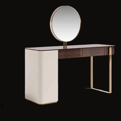 Modern Vanity Table with Circular Mirror and Wood Finish - Handcrafted Contemporary Dressing Table