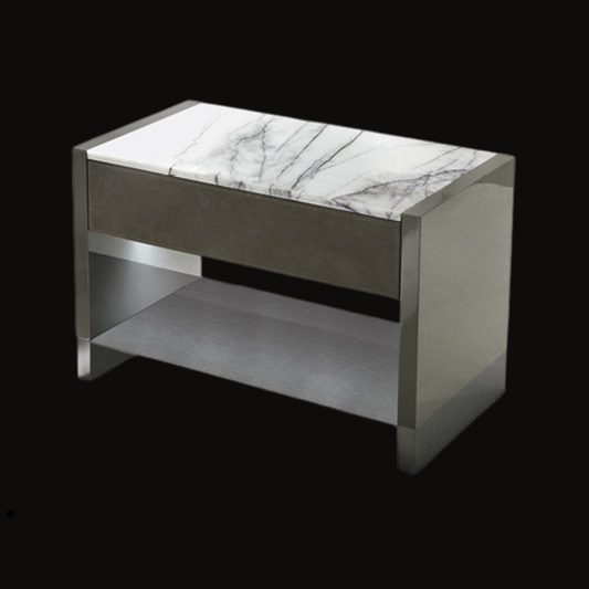 Contemporary Marble Top Night Table with Metal Frame - Handcrafted Bedside Table