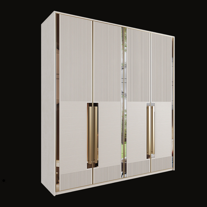 Luxury Textured Wardrobe with Gold Vertical Handles - Handcrafted Modern Closet