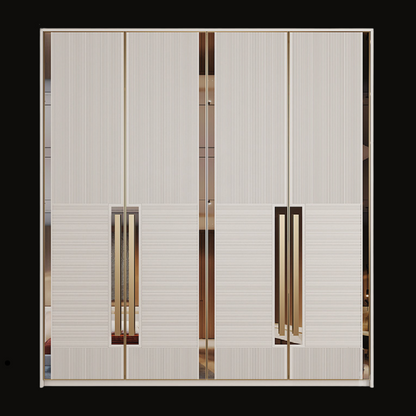 Luxury Textured Wardrobe with Gold Vertical Handles - Handcrafted Modern Closet