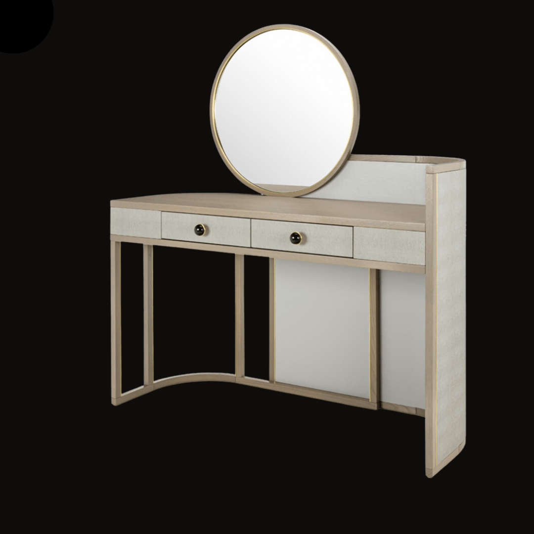 Modern Vanity Table with Circular Mirror and Minimalist Design - Handcrafted Luxury Dressing Table