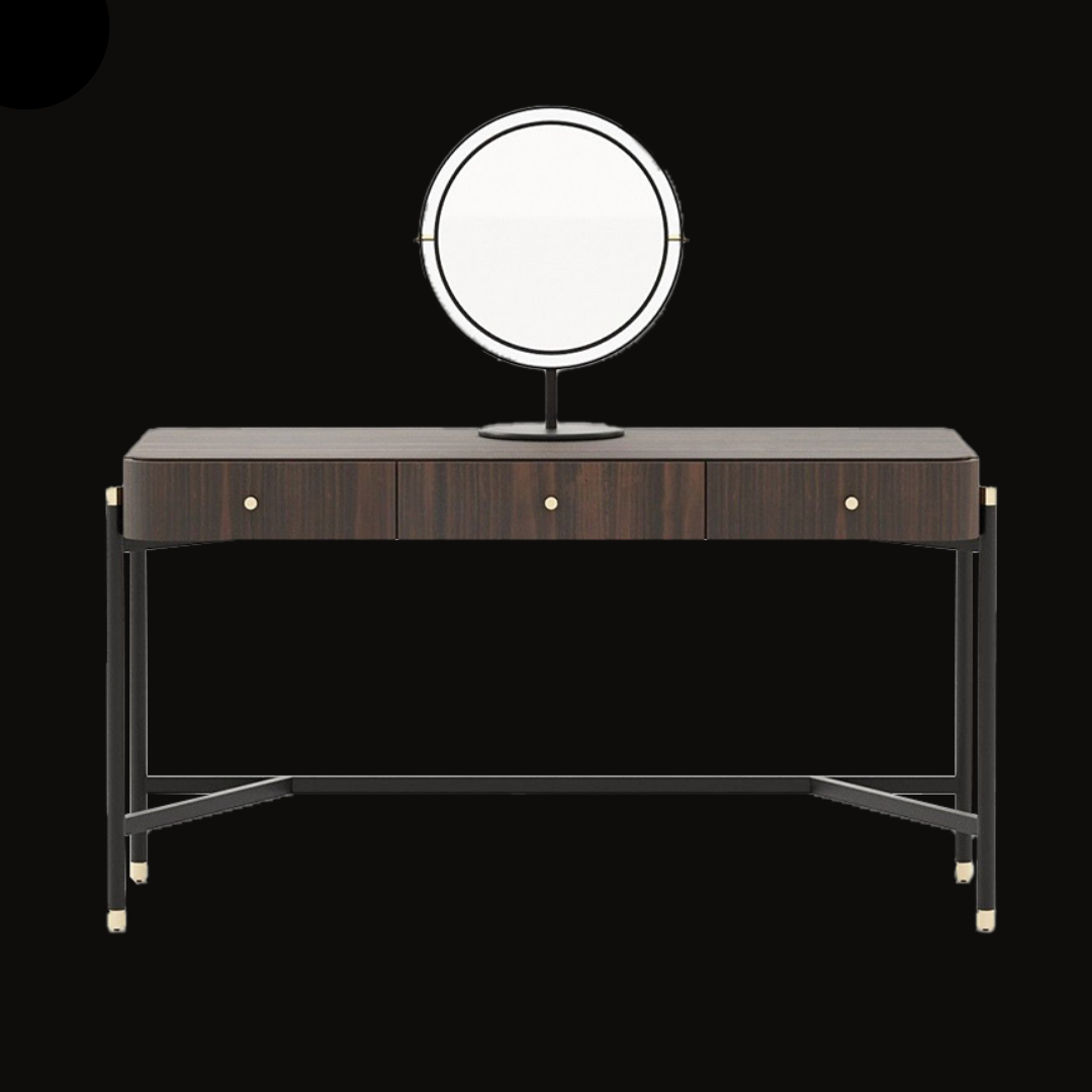 Modern Vanity Table with Circular Mirror and Wood Finish - Handcrafted Minimalist Dressing Table