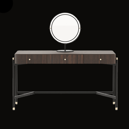 Modern Vanity Table with Circular Mirror and Wood Finish - Handcrafted Minimalist Dressing Table - Provance Decoration