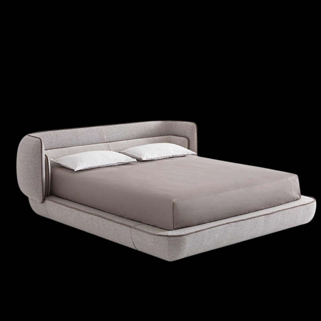 Modern Gray Curved Upholstered Bed with Plush Headboard | Contemporary Bedroom Furniture