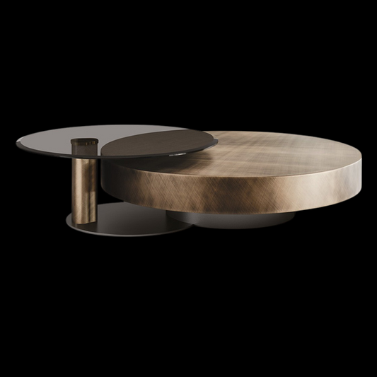 Dual-Tier Rotating Coffee Table with Bronze and Glass Finish