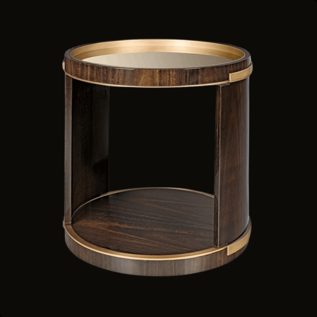 Round Wood Veneer Side Table with Stainless Steel Accents - Provance Decoration