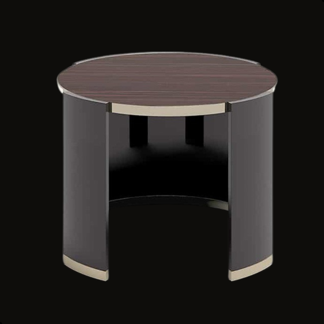 Round Wooden Structure Side Table with Stainless Steel Accents - Provance Decoration