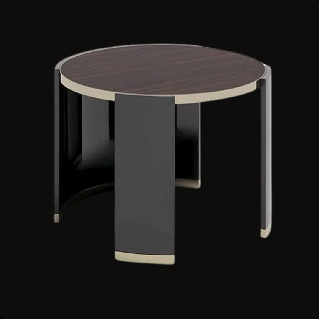 Round Wooden Structure Side Table with Stainless Steel Accents - Provance Decoration