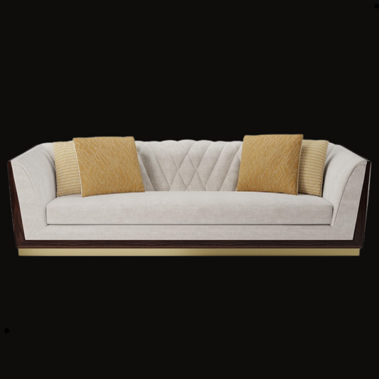 Modern Diamond-Tufted Sofa with Gold Cushions