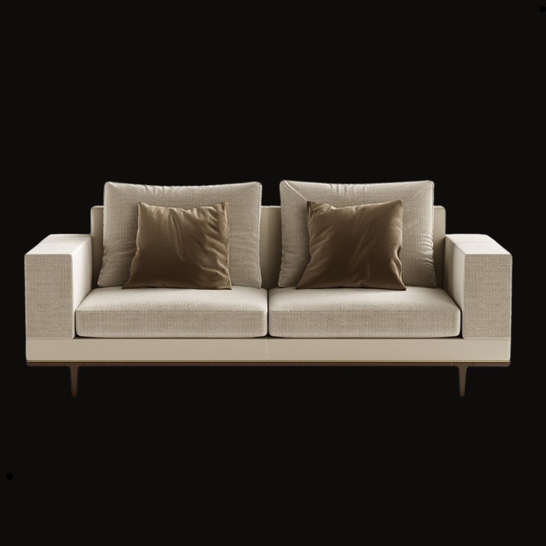 Contemporary Beige Sofa with Brown Velvet Accent Cushions