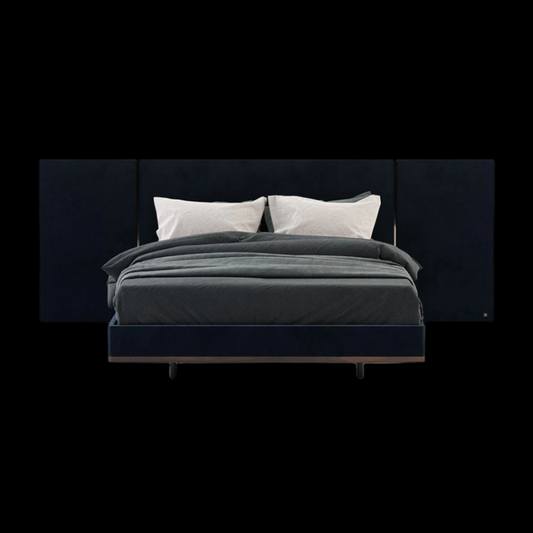 Modern Navy Upholstered Bed with Extended Headboard | Lux Sleep Collection