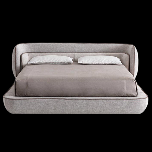 Modern Gray Curved Upholstered Bed with Plush Headboard | Contemporary Bedroom Furniture