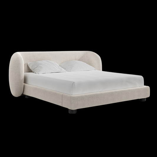 Modern Beige Upholstered Bed with Rounded Headboard | Luxury Bedroom Furniture