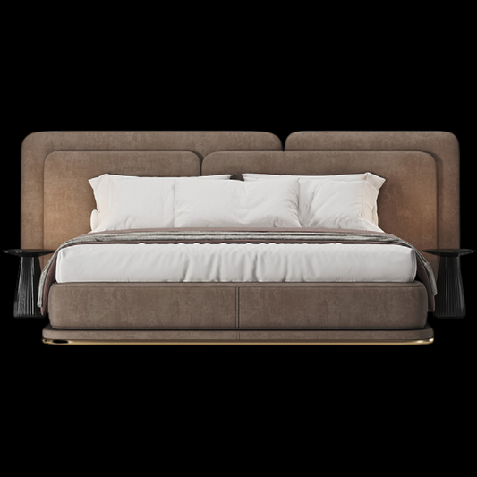 Modern Brown Upholstered Bed with Panel Headboard | Luxury Bedroom Furniture