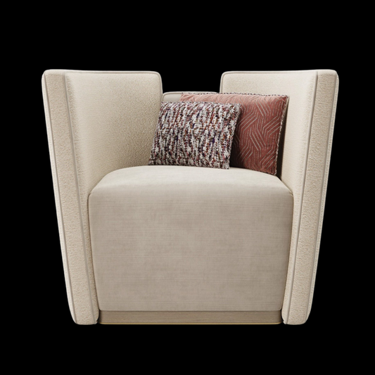 Modern Beige Armchair with Accent Pillows | Luxurious Seating for Contemporary Homes