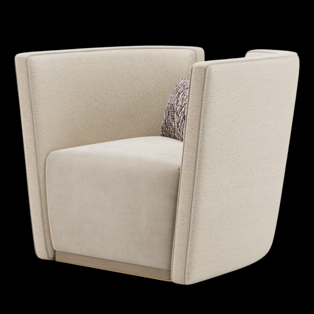 Modern Beige Armchair with Accent Pillows | Luxurious Seating for Contemporary Homes