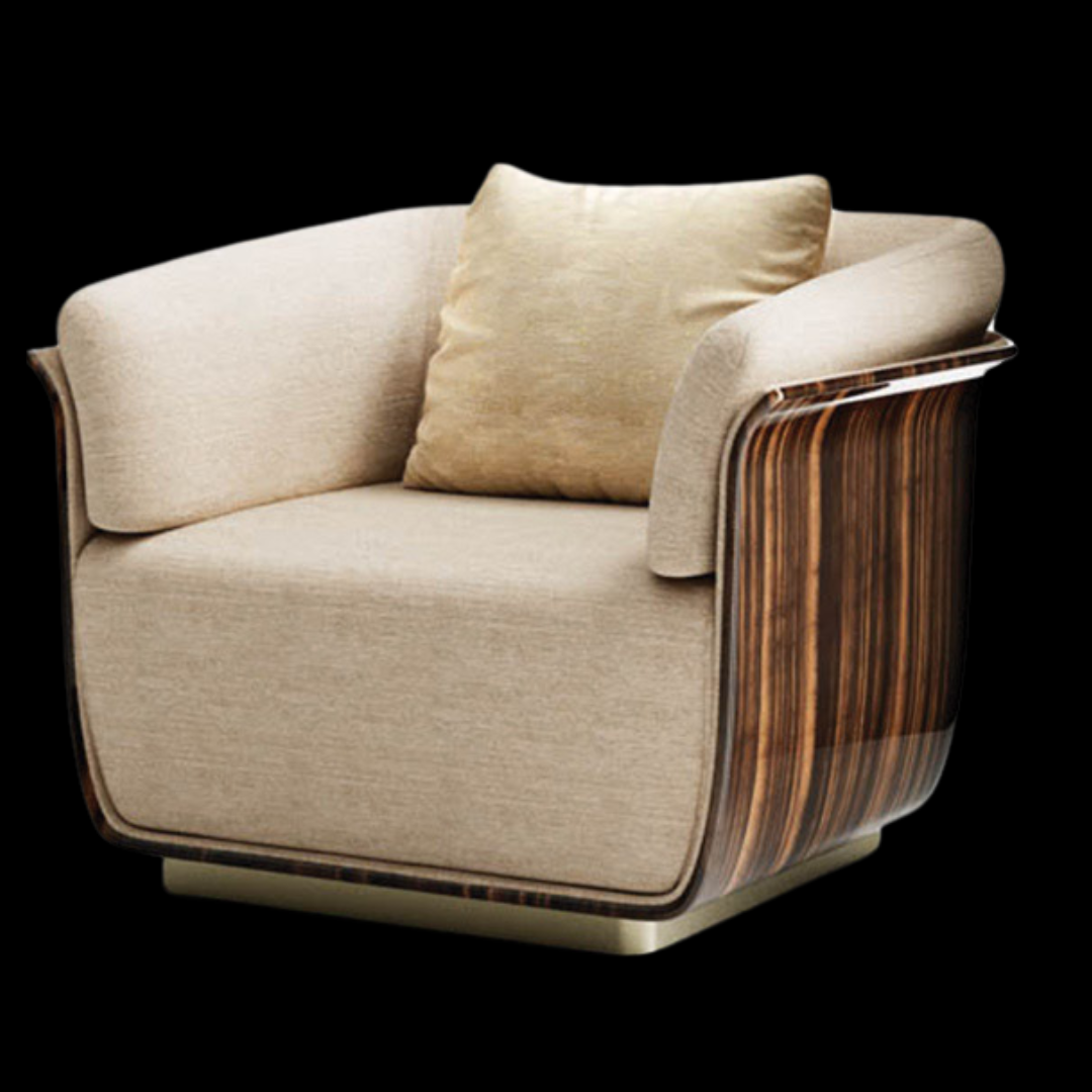 Luxurious Beige Fabric Armchair with Curved Arms | Provance