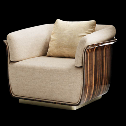 Luxurious Beige Fabric Armchair with Curved Arms | Provance