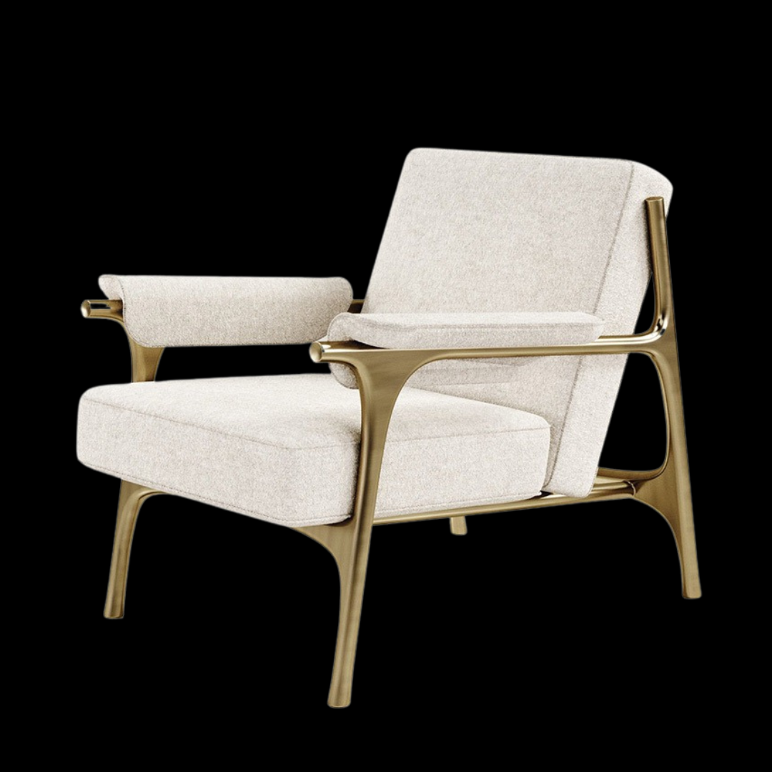 Modern Beige Armchair with Brass Frame |Provance