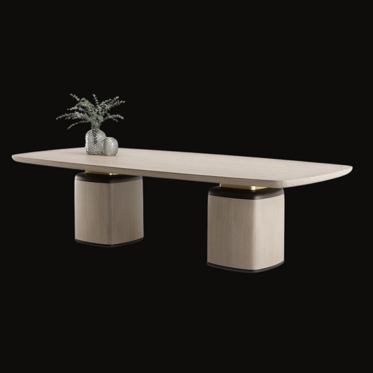 Modern Light Wood Dining Table with Cylindrical Base