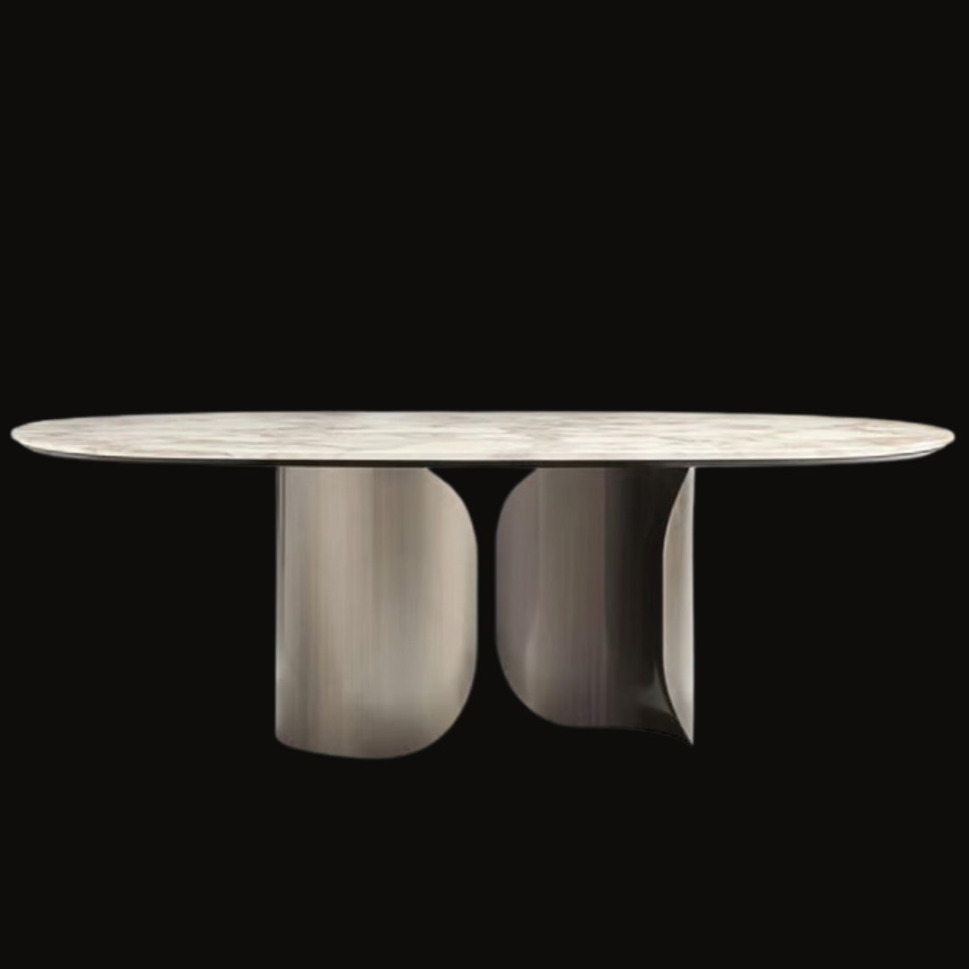 Stainless Steel Dining Table with Marble Top