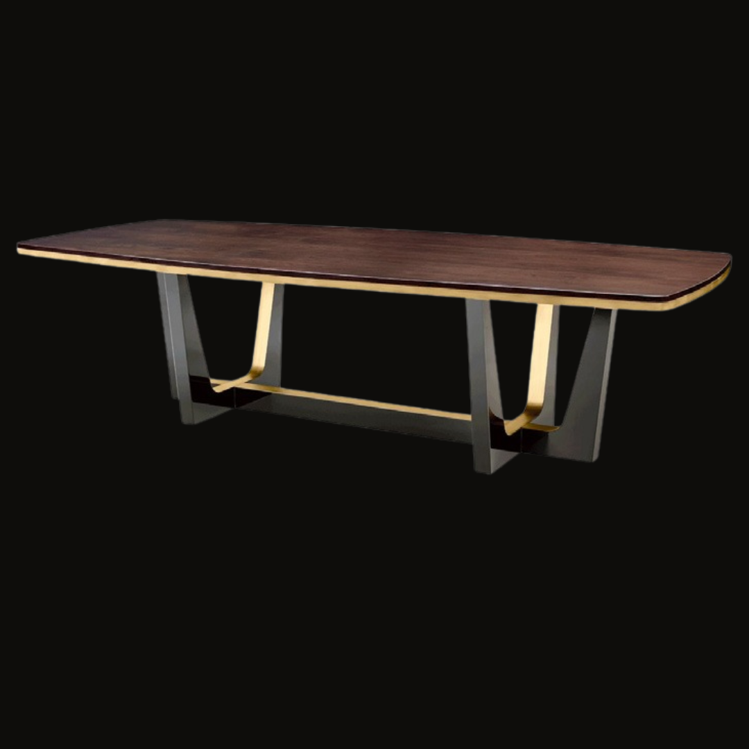 Wooden Dining Table with Brushed Gold Stainless Steel Base