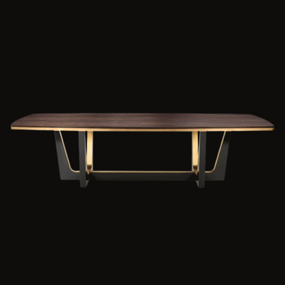 Wooden Dining Table with Brushed Gold Stainless Steel Base