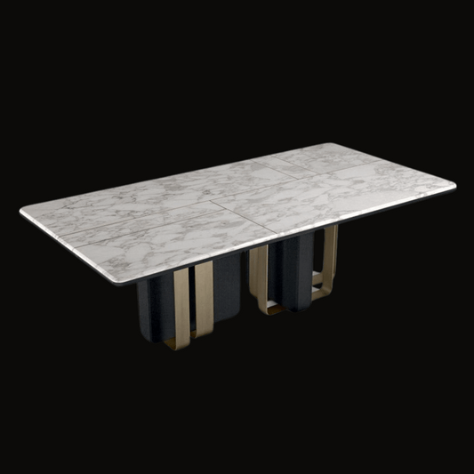 Wooden Dining Table with Marble Top and Stainless Steel Accents - Provance Decoration