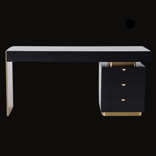 Modern Black Executive Desk with Gold Accents and Storage